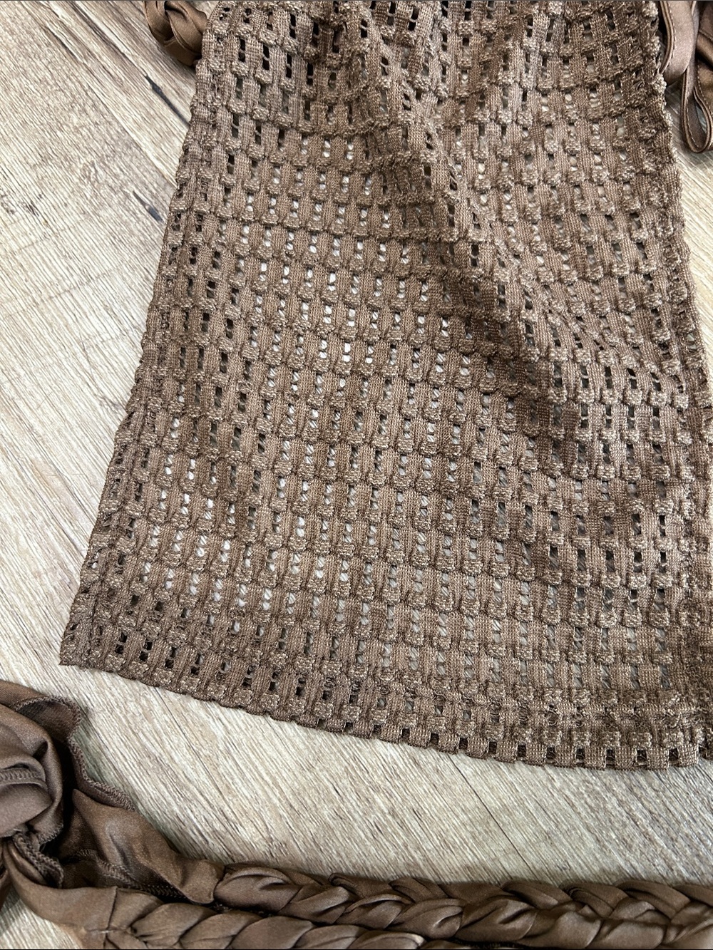 Brown Crochet Two-Piece Halter Top & Shorts Set - Picture 4 of 11